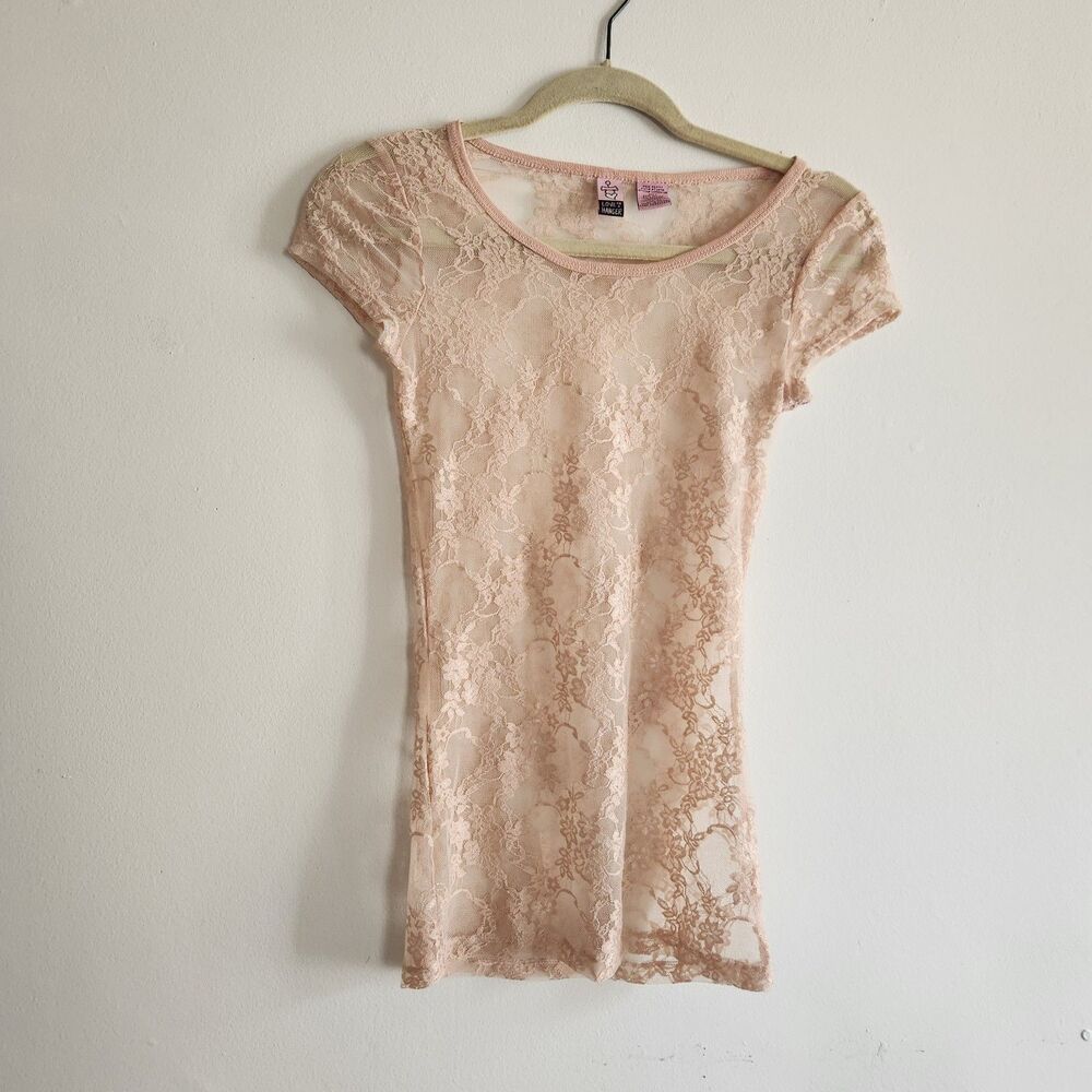 Love on a hanger sheer lace mauve XS top Y2K coquette romantic feminine dainty